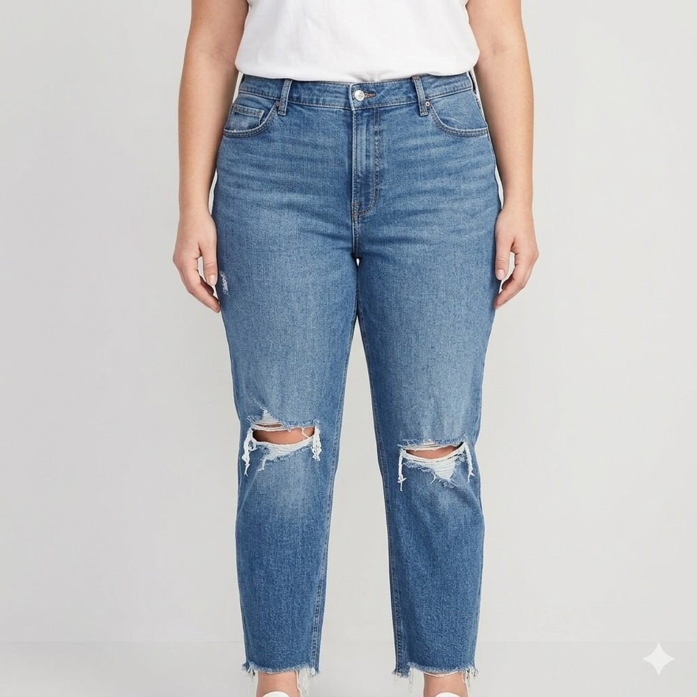 Old Navy Curvy Sky-Hi Straight Distressed Raw Hem Blue Jeans‎ Size 26
